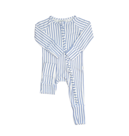 The Uptown Baby The Uptown Baby French Blue Mini Stripe Zipper Romper