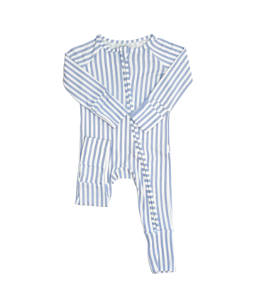 The Uptown Baby The Uptown Baby French Blue Mini Stripe Zipper Romper