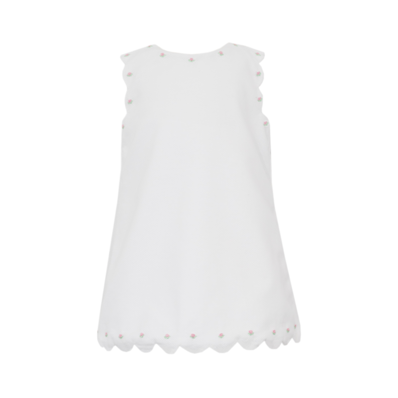 Anavini Anavini White Pique Emb. Flowers A-Line Dress