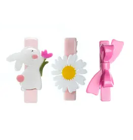 Lilies & Roses Bunny Daisy & Pink Bow Hair Clips
