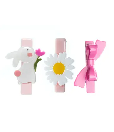 Lilies & Roses Bunny Daisy & Pink Bow Hair Clips