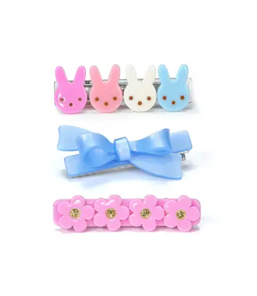 Lilies & Roses Bunnies Flowers Pink & Bow Hair Clips