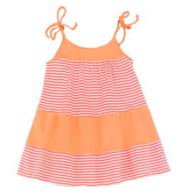 Squiggles Squiggles Coral Stripe Tiered Dress