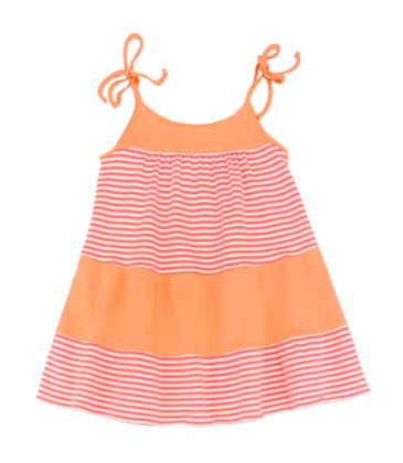 Squiggles Squiggles Coral Stripe Tiered Dress