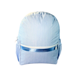 Mint Mint Wipe Clean Medium Backpack w/ Pockets - Baby Blue Preppy Stripe