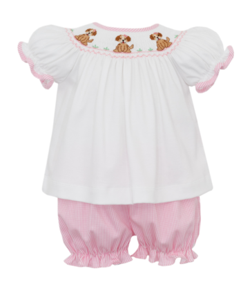 Petit Bebe Petit Bebe Puppies Pink Bloomer Set