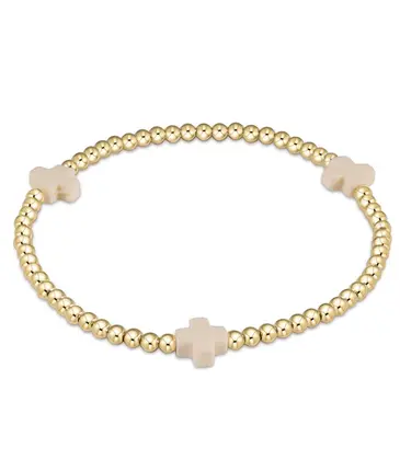 enewton enewton egirl Signature Cross Gold Pattern 3mm Bead Bracelet - Off-White