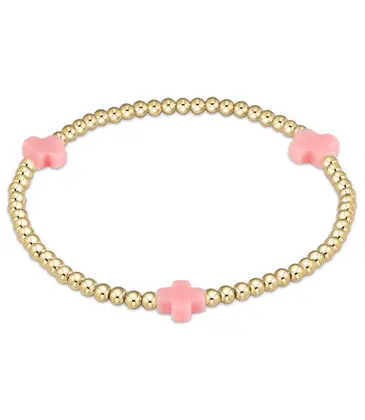 enewton enewton egirl Signature Cross Gold Pattern 3mm Bead Bracelet - Pink