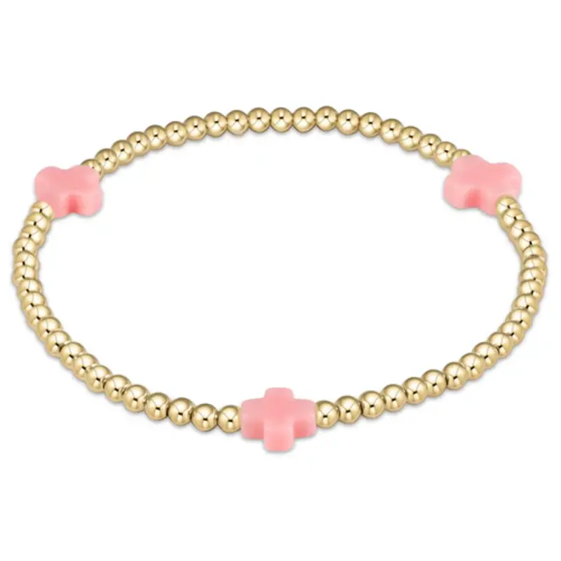 enewton enewton egirl Signature Cross Gold Pattern 3mm Bead Bracelet - Pink