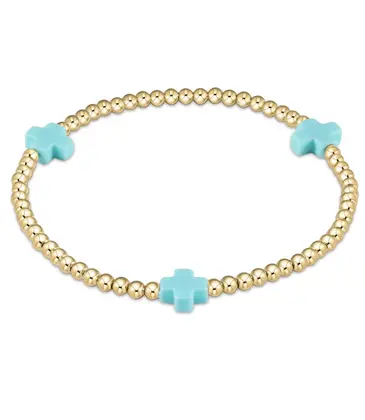 enewton enewton egirl Signature Cross Gold Pattern 3mm Bead Bracelet - Turquoise