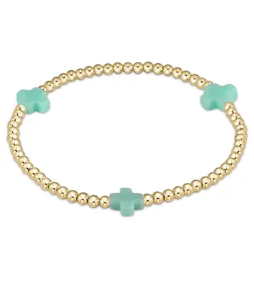 enewton enewton egirl Signature Cross Gold Pattern 3mm Bead Bracelet - Mint