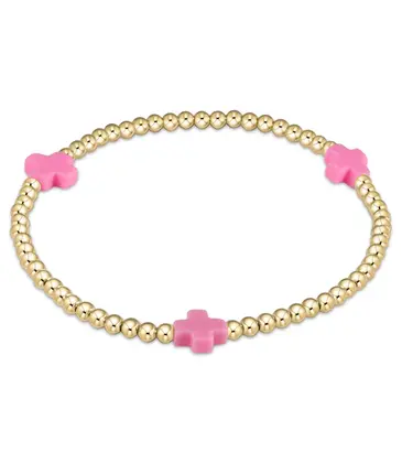 enewton enewton egirl Signature Cross Gold Pattern 3mm Bead Bracelet - Bright Pink