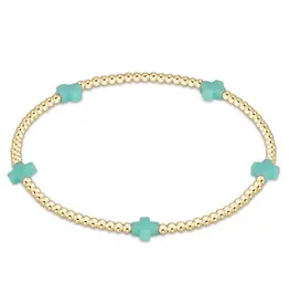 enewton enewton egirl Signature Cross Small Gold Pattern 2mm Bead Bracelet - Mint
