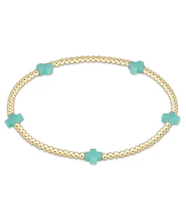 enewton enewton egirl Signature Cross Small Gold Pattern 2mm Bead Bracelet - Mint