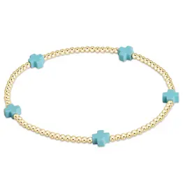 enewton enewton egirl Signature Cross Small Gold Pattern 2mm Bead Bracelet - Turquoise