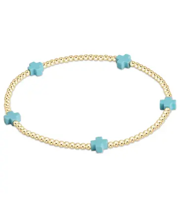 enewton enewton egirl Signature Cross Small Gold Pattern 2mm Bead Bracelet - Turquoise
