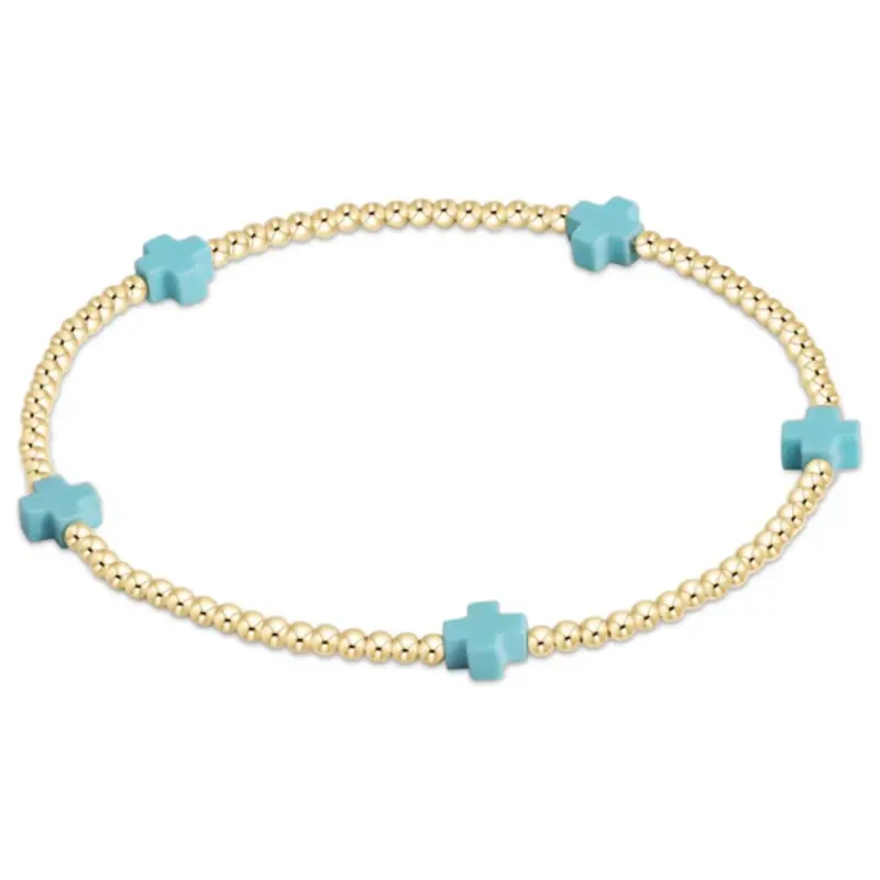 enewton enewton egirl Signature Cross Small Gold Pattern 2mm Bead Bracelet - Turquoise