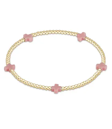 enewton enewton egirl Signature Cross Small Gold Pattern 2mm Bead Bracelet - Pink