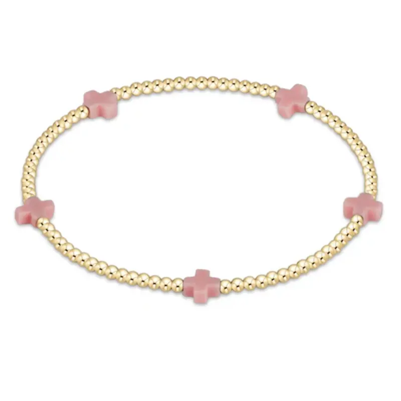 enewton enewton egirl Signature Cross Small Gold Pattern 2mm Bead Bracelet - Pink