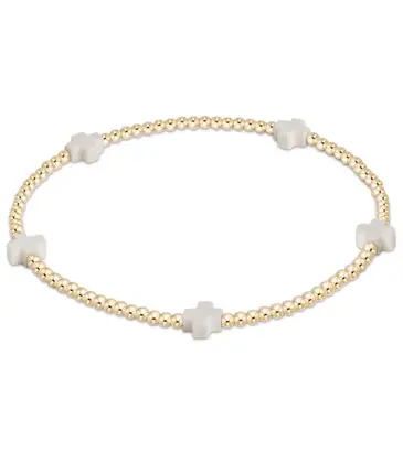 enewton enewton egirl Signature Cross Small Gold Pattern 2mm Bead Bracelet - Off-White