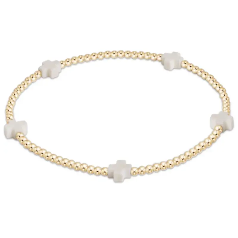 enewton enewton egirl Signature Cross Small Gold Pattern 2mm Bead Bracelet - Off-White
