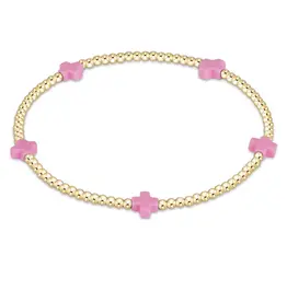 enewton enewton egirl Signature Cross Small Gold Pattern 2mm Bead Bracelet - Bright Pink