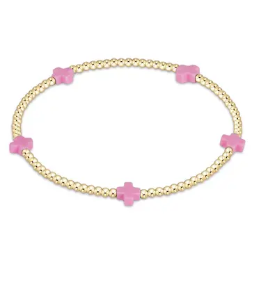 enewton enewton egirl Signature Cross Small Gold Pattern 2mm Bead Bracelet - Bright Pink