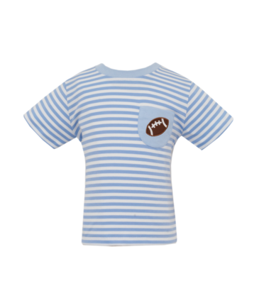 Claire & Charlie Claire & Charlie Football Pocket Light Blue Stripe T-Shirt
