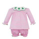 Claire & Charlie Claire & Charlie Christmas Trees Pink Stripe Bloomer Set