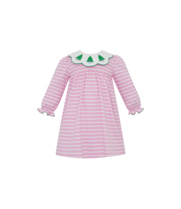 Claire & Charlie Claire & Charlie Christmas Trees Pink Stripe Dress
