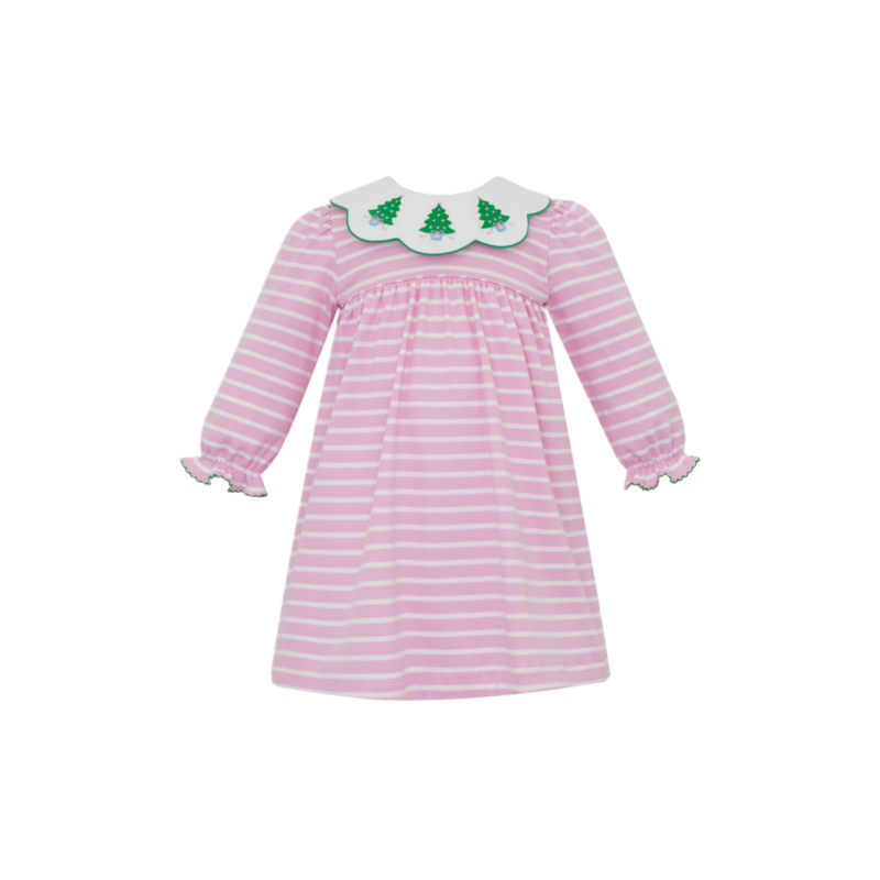 Claire & Charlie Claire & Charlie Christmas Trees Pink Stripe Dress