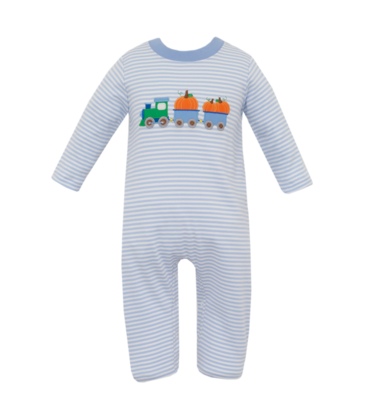 Claire & Charlie Claire & Charlie Pumpkin Train Long Romper