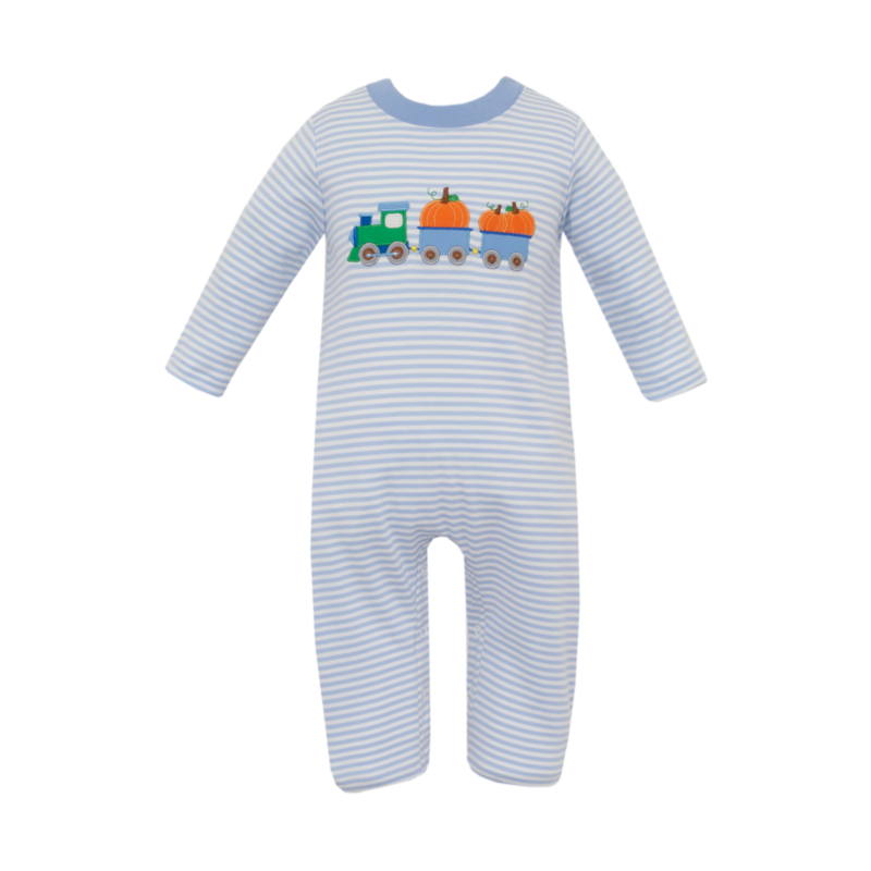 Claire & Charlie Claire & Charlie Pumpkin Train Long Romper