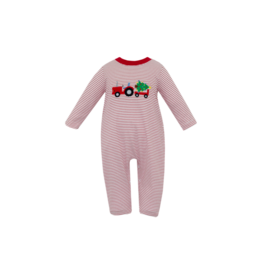 Claire & Charlie Claire & Charlie Christmas Tractor Long Romper