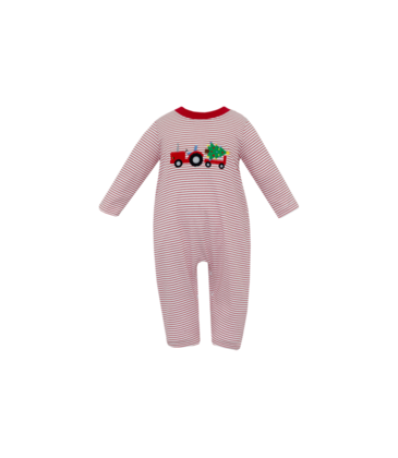 Claire & Charlie Claire & Charlie Christmas Tractor Long Romper