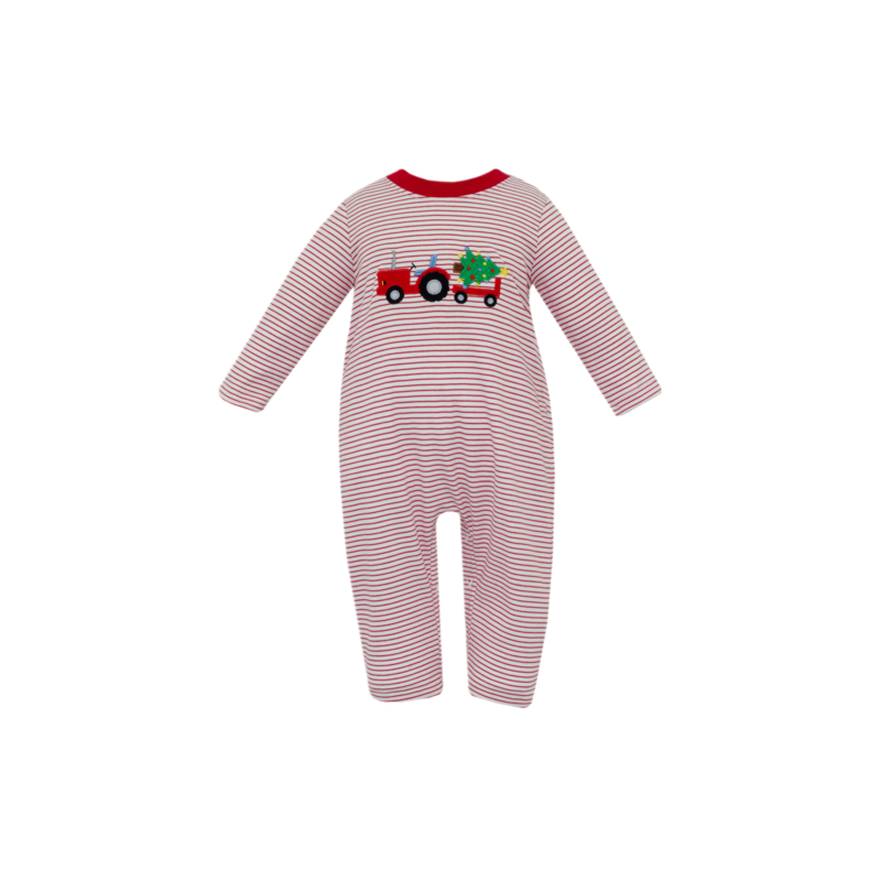 Claire & Charlie Claire & Charlie Christmas Tractor Long Romper