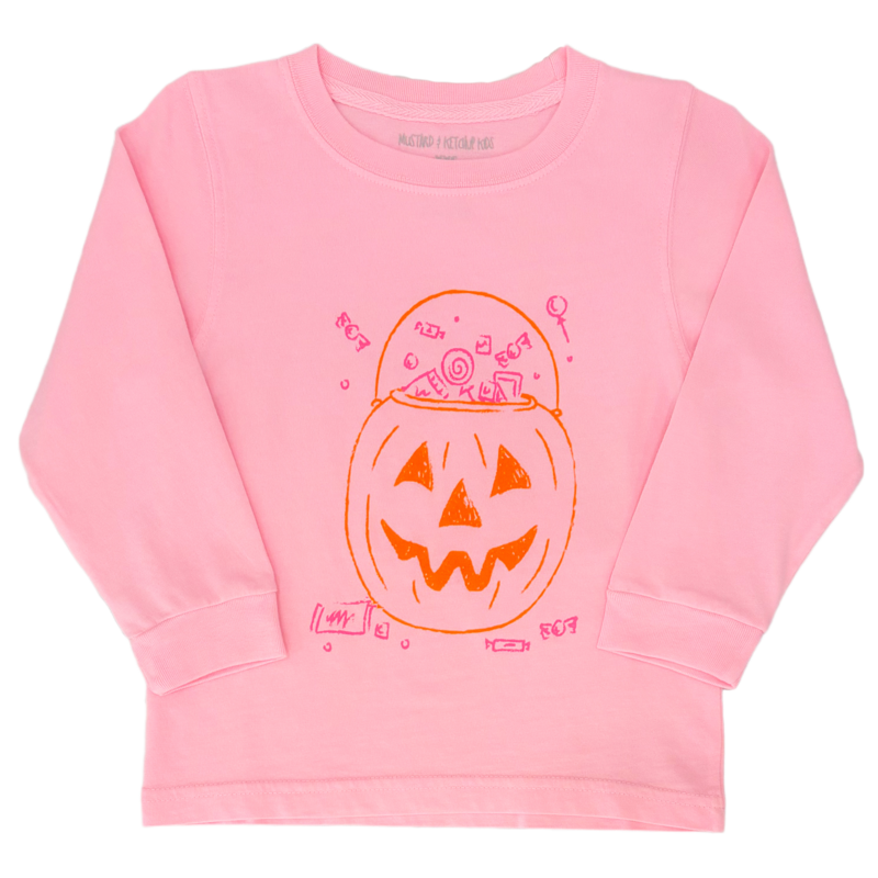 Mustard & Ketchup Mustard & Ketchup LS Pink Pumpkin Candy Bucket T-Shirt