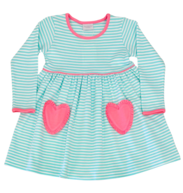 Squiggles Squiggles Mint Stripe/Hot Pink Heart Pocket Dress