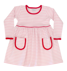 Squiggles Squiggles Pink Stripe/Red Pocket Dress