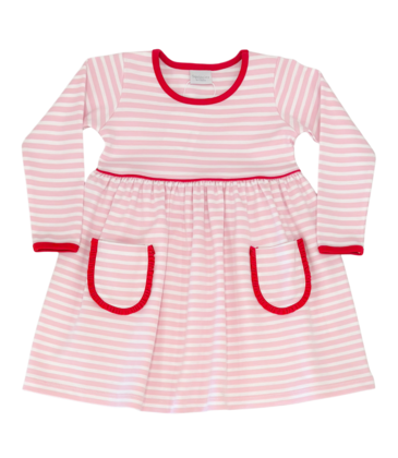 Squiggles Squiggles Pink Stripe/Red Pocket Dress