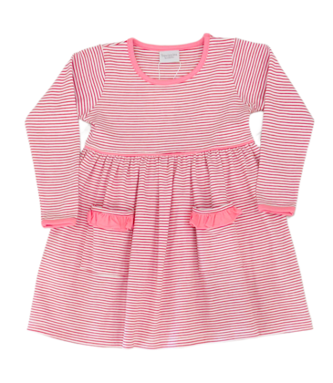 Squiggles Squiggles Red Stripe/Pink Ruffle Pocket Dress