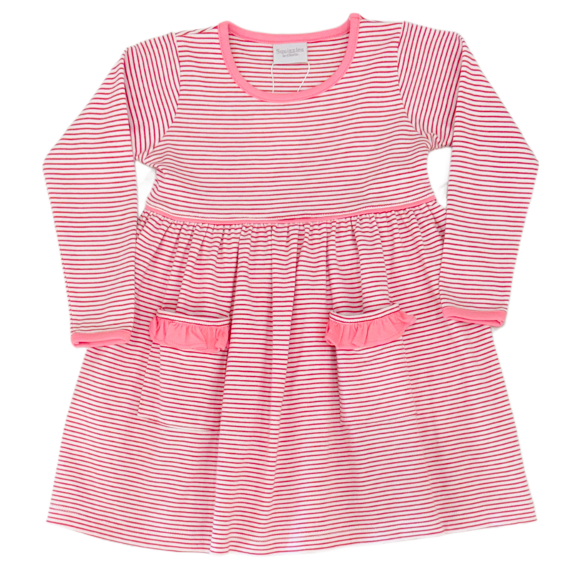 Squiggles Squiggles Red Stripe/Pink Ruffle Pocket Dress