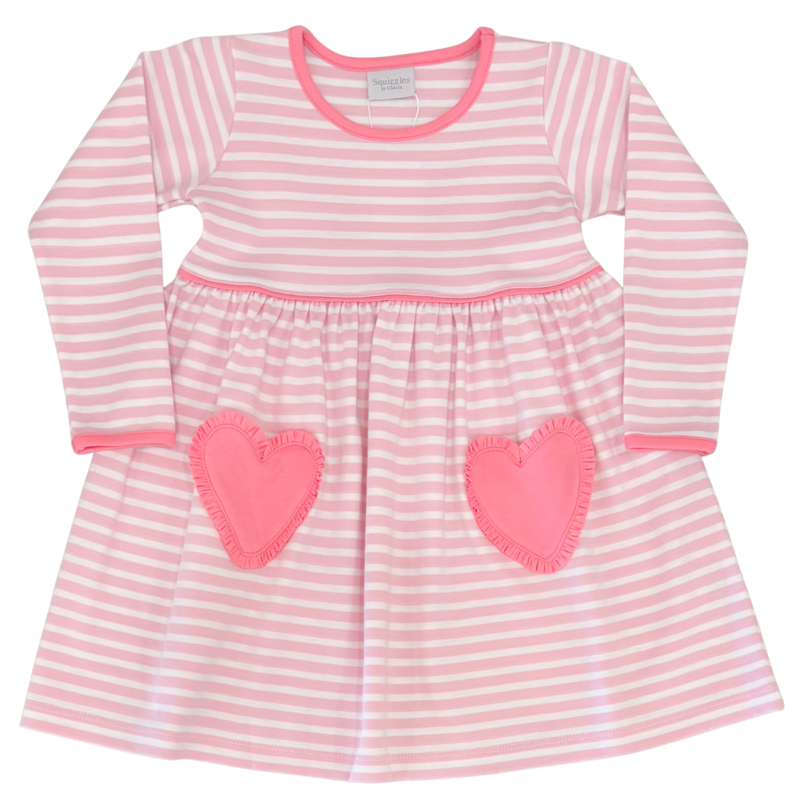 Squiggles Squiggles Pink Stripe/Hot Pink Heart Pocket Dress