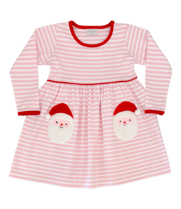 Squiggles Squiggles Pink Stripe Santa Pocket Dress
