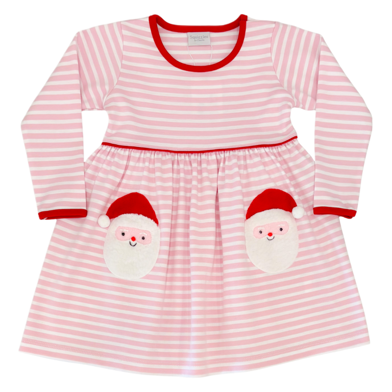 Squiggles Squiggles Pink Stripe Santa Pocket Dress
