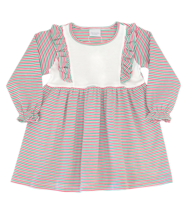 Squiggles Squiggles Holiday Stripe Yoke Dress