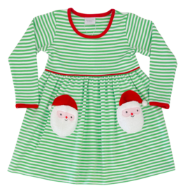 Squiggles Squiggles Green Stripe Santa Pocket Dress