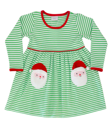 Squiggles Squiggles Green Stripe Santa Pocket Dress