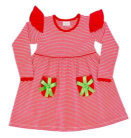 Squiggles Squiggles Red Stripe Present Pocket Dress