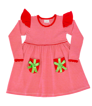 Squiggles Squiggles Red Stripe Present Pocket Dress